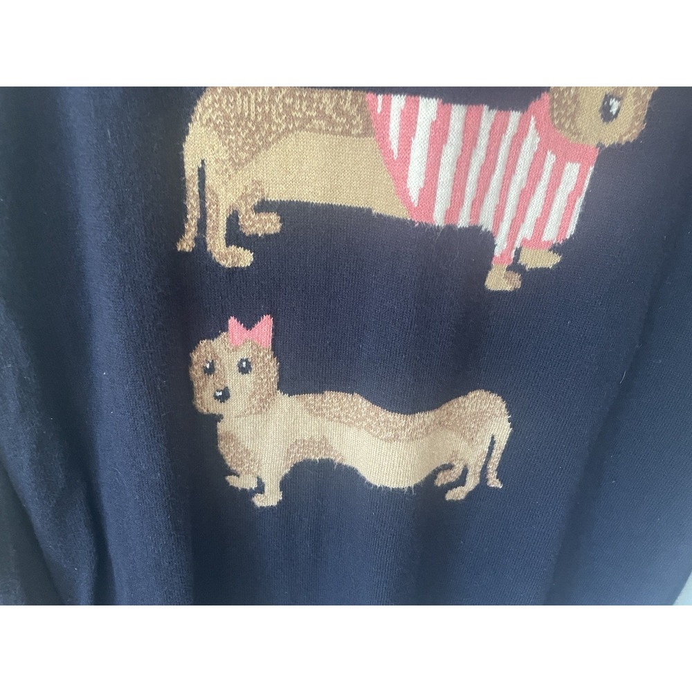 Talbots Dachshund Dog Sweater Womens L Navy Novelty Wiener Dog Cotton Blend - Picture 5 of 10
